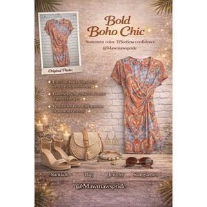 Bold Boho Chicl Paisley Faux wrap sheath dress‎ Bold vintage inspired S